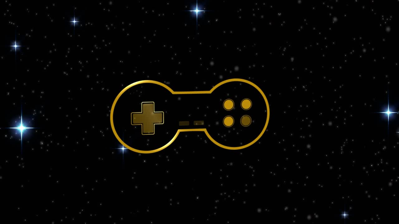 Animation of gamepad icon over stars on black background