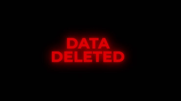 Data deleted red warning error alert computer virus alert hacking message glitch concept of deleting