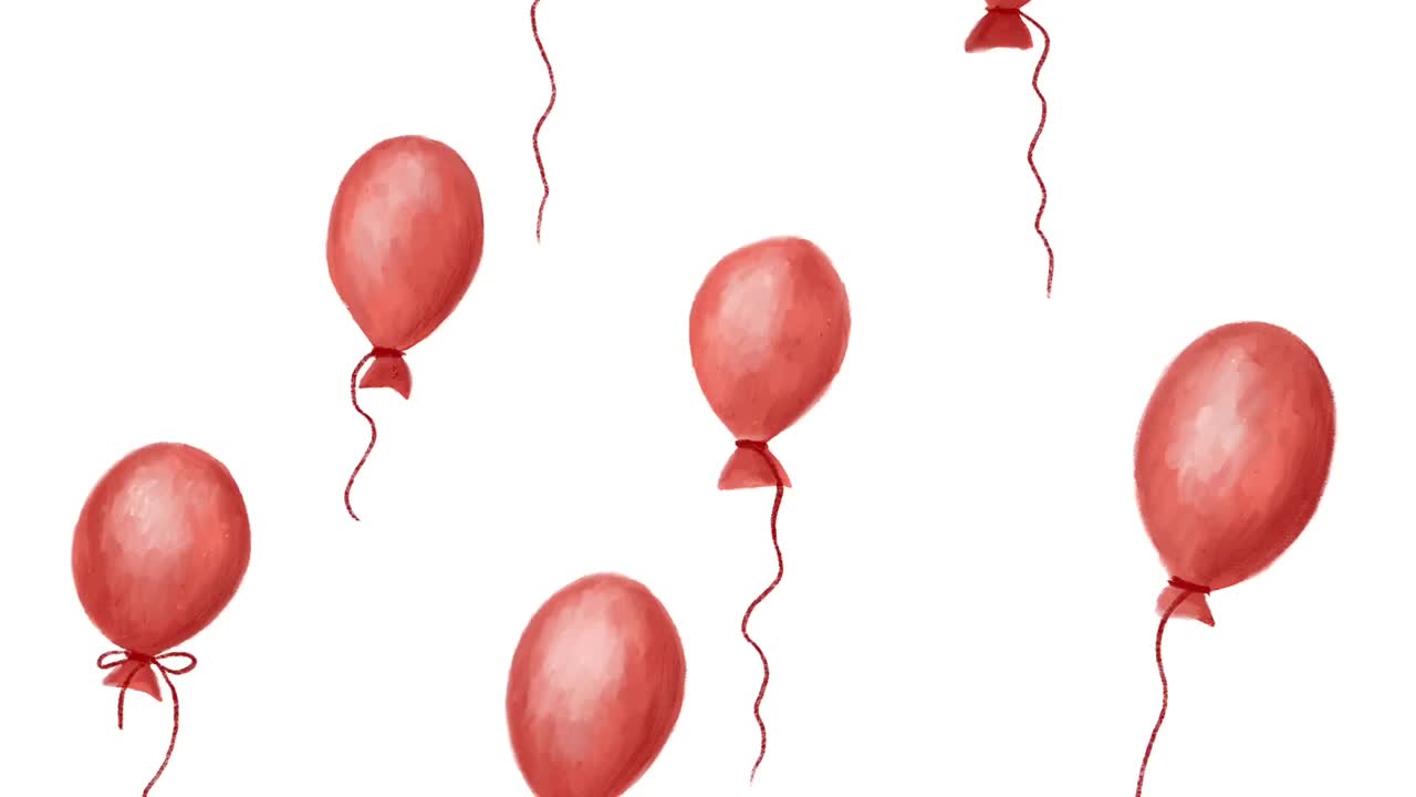 바탕에 위로 떠다니는 손으로 그린 빨간 풍선의 루프 애니메이션