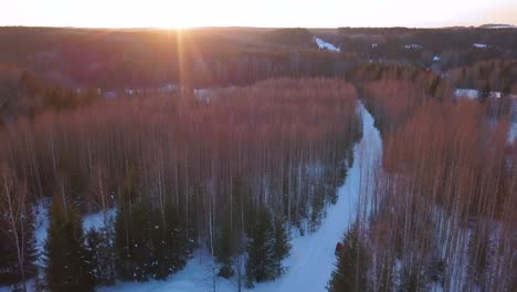 schneemobil-abenteuer durch den winterwald bei sonnenaufgang oder sonnenuntergang