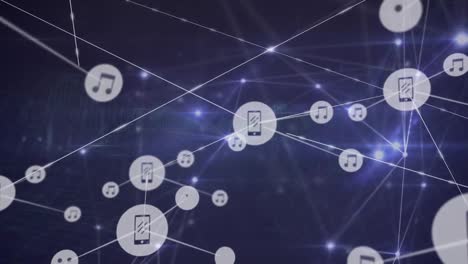 animación de redes de conexiones con iconos sobre fondo negro