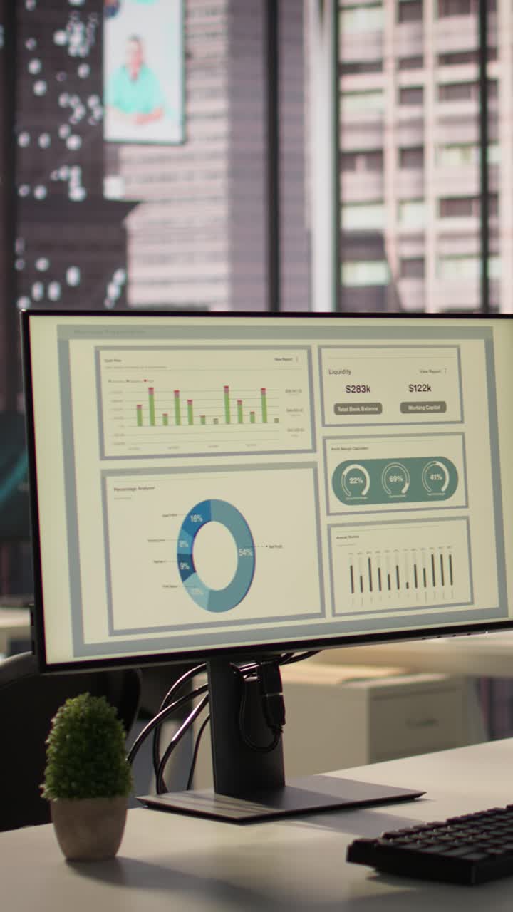 Computer Monitor Displaying Business Analytics and Financial Data in ...