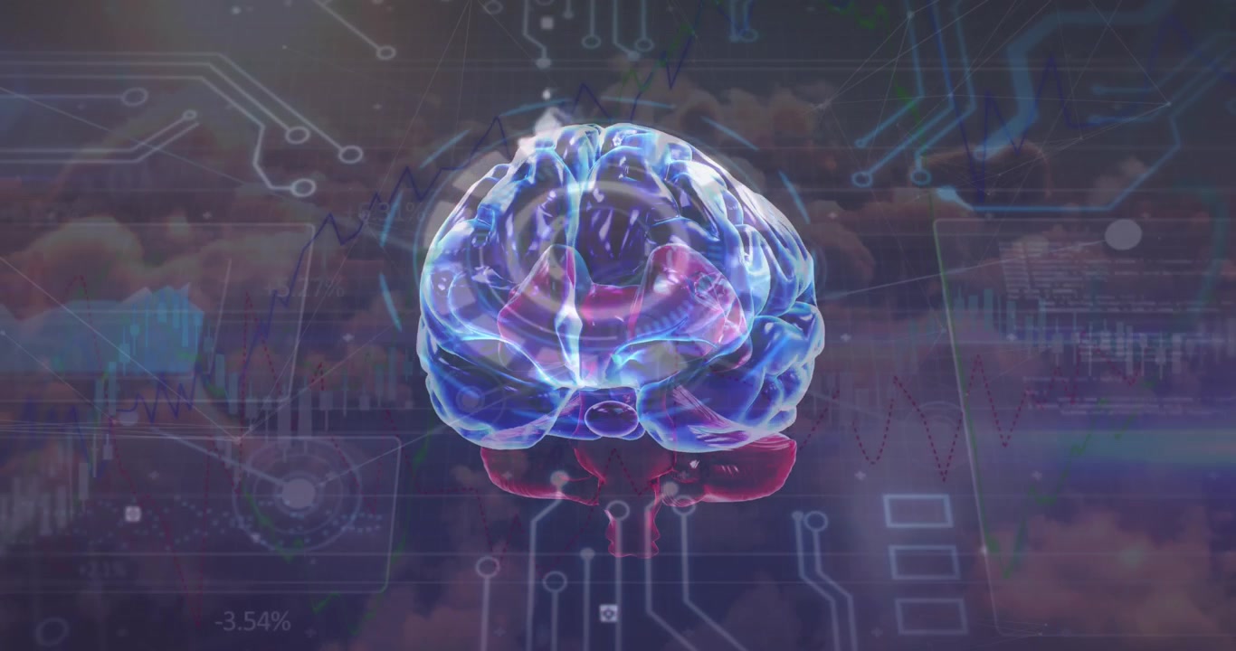Animation of motherboard and brain in digital space