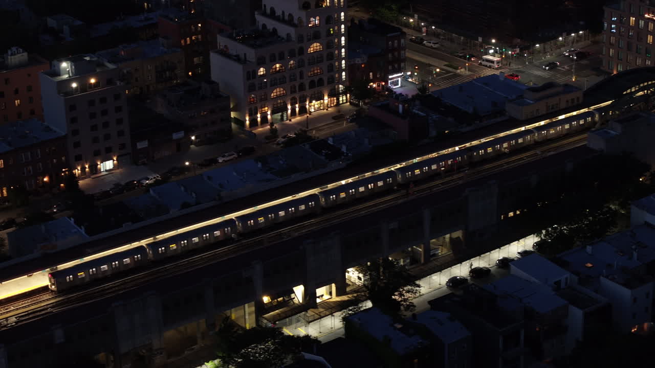 Aerial view of the subway in Brooklyn at night