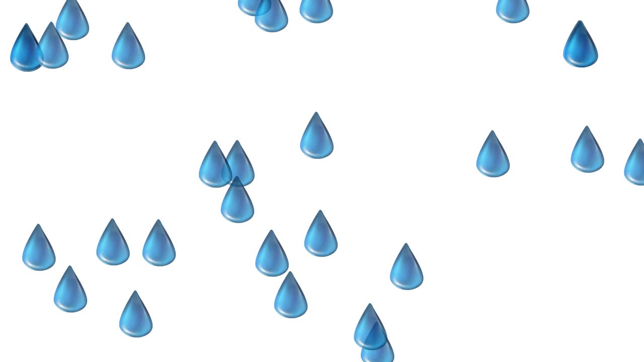 Blue raindrops cascade against a white backdrop, creating a rhythmic and soothing visual experience with smooth transitions