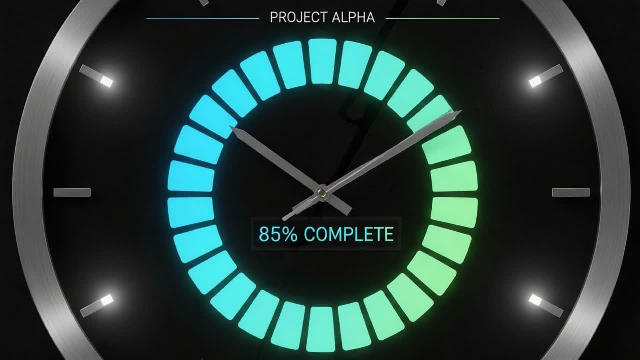 Progress Indicator for Project Alpha: Visualizing Success with 85% Completion in a Timely Manner Using a Modern Clock Design