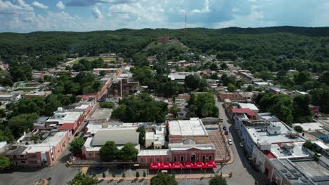 backwards drone shot of ermita de tekax in yucatan mexico