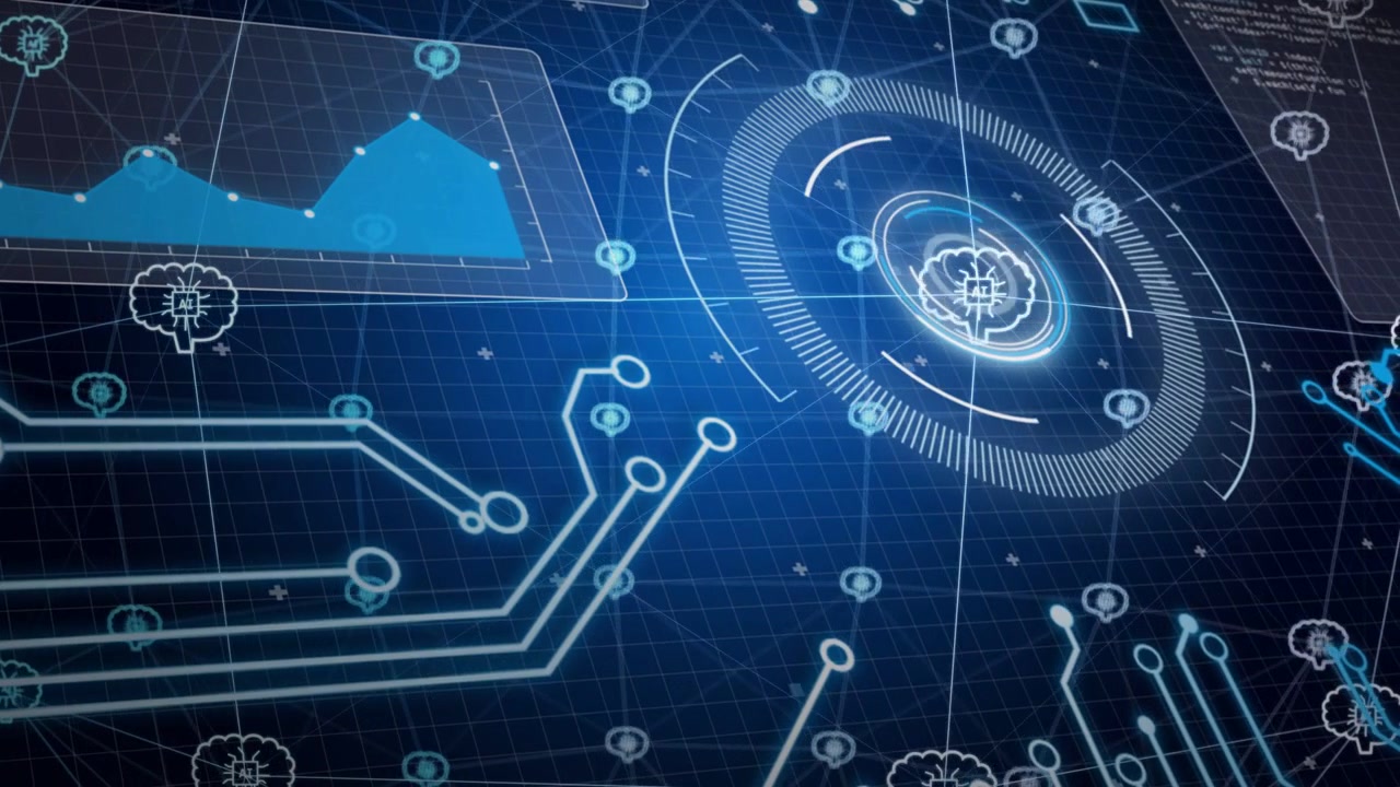 Radial HUD reacting on incoming data ping, rotating rings pulsing and extending traces to nodes