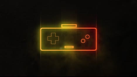 Animation-of-neon-video-game-pad-on-black-background