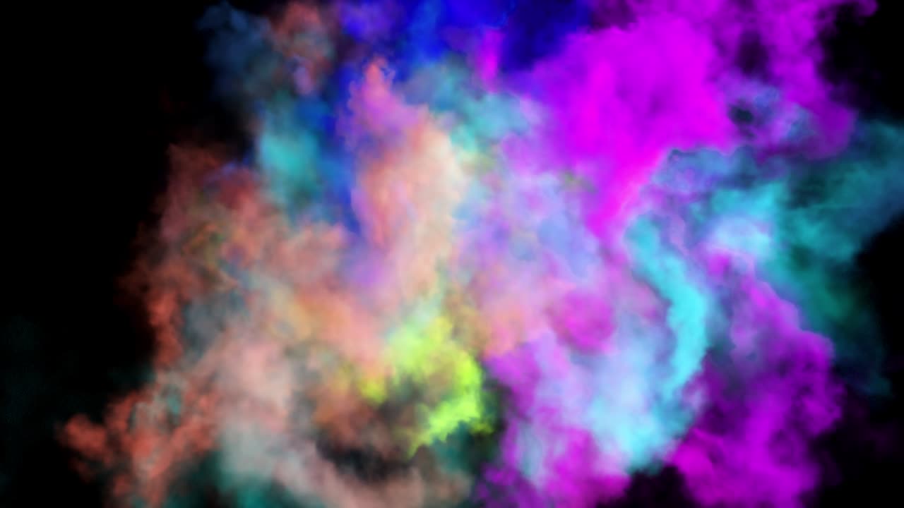 Humo multicolor. Una explosión de tinta líquida multicolor. Animación VFX con canal alfa.