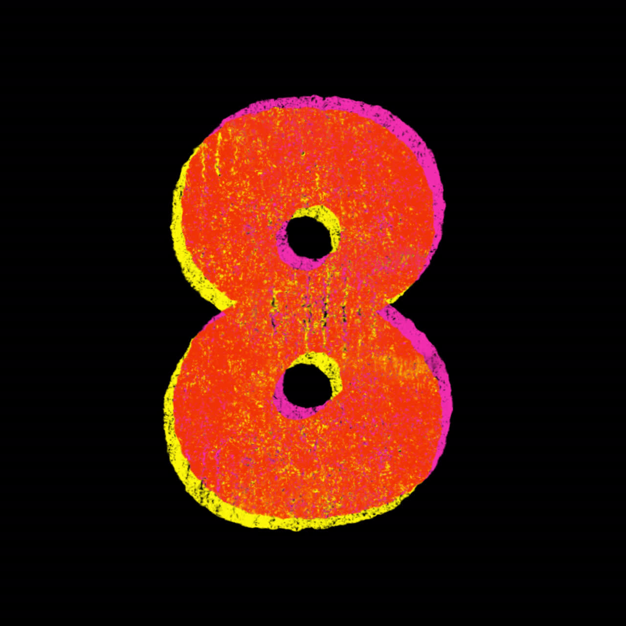Colorful Animated Digit Eight with Chalk Texture