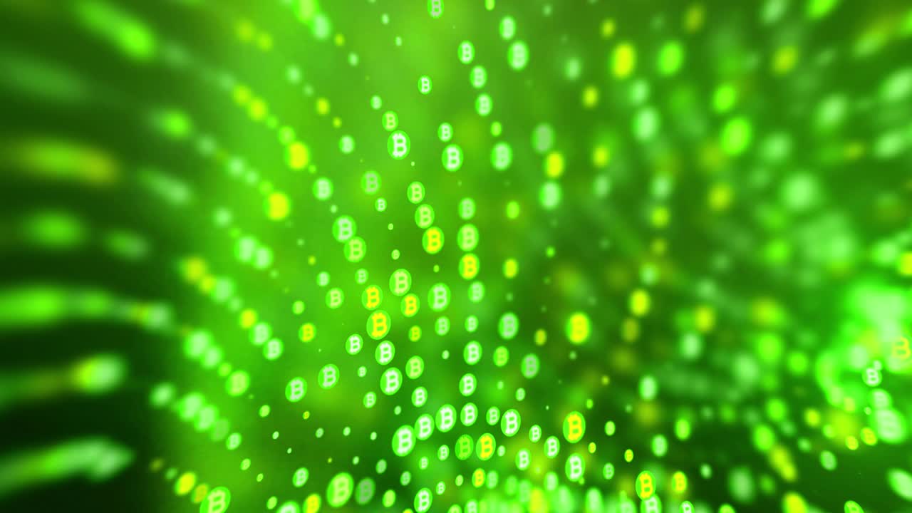 輝く光り輝く光る光る 光り輝く 光る光る光り 抽象的なビットコイン 背景 緑色