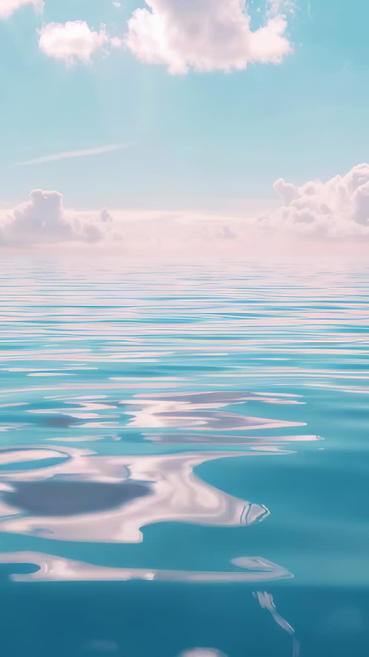 Vertical video: Showing calm sea forming ripples from breeze over ocean, shifting cloud reflections