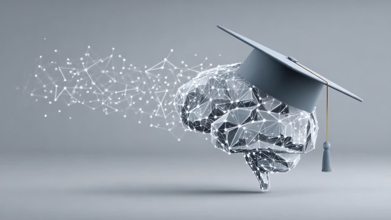 Exploring the Fusion of Knowledge and Technology: A Conceptual Representation of a Brain Adorned with a Graduation Cap, Symbolizing Education and Innovation