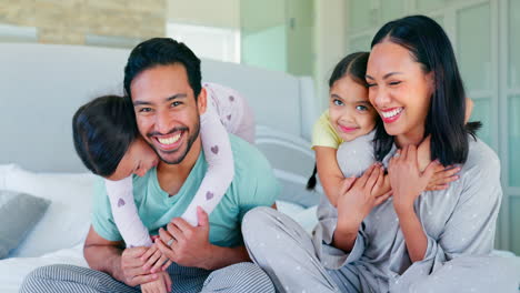 Surprise,-morning-and-hug-with-family-in-bedroom