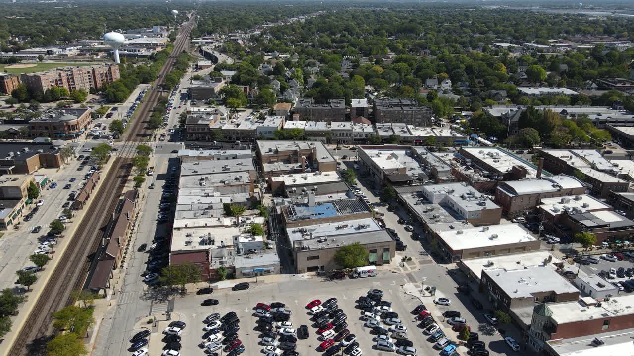 Aerial View of a Suburb with Chicago Skyline in the Background