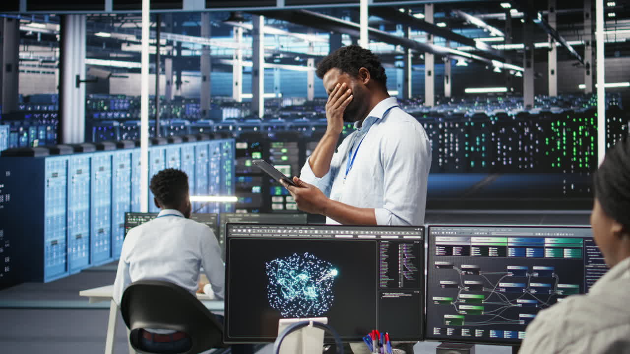 Server farm technician using AI algorithms and node tree systems