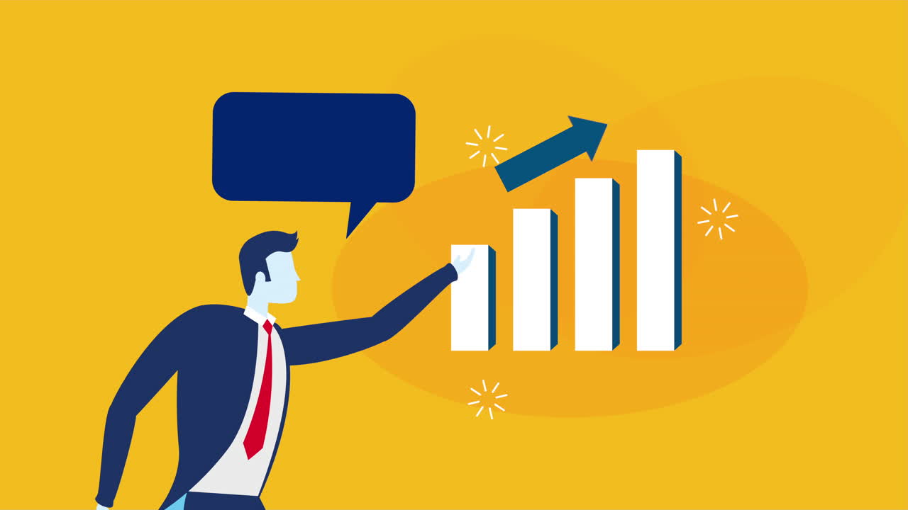 businessman worker with statistics bars with arrow