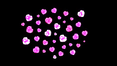diamante corazón rosa patrón del día de san valentín aparecen desde el centro animación 4k en fondo negro
