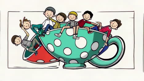 children in a giant mug