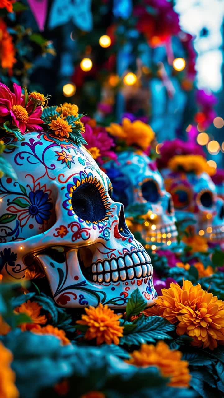Day of the Dead Sugar Skulls and Flowers