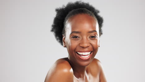 Black-woman,-face-and-beauty,-laugh-and-skincare