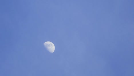 disparo de lapso de tiempo de la luna durante el día con nubes blancas suaves que pasan