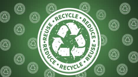 animación de símbolos de reciclaje sobre fondo verde