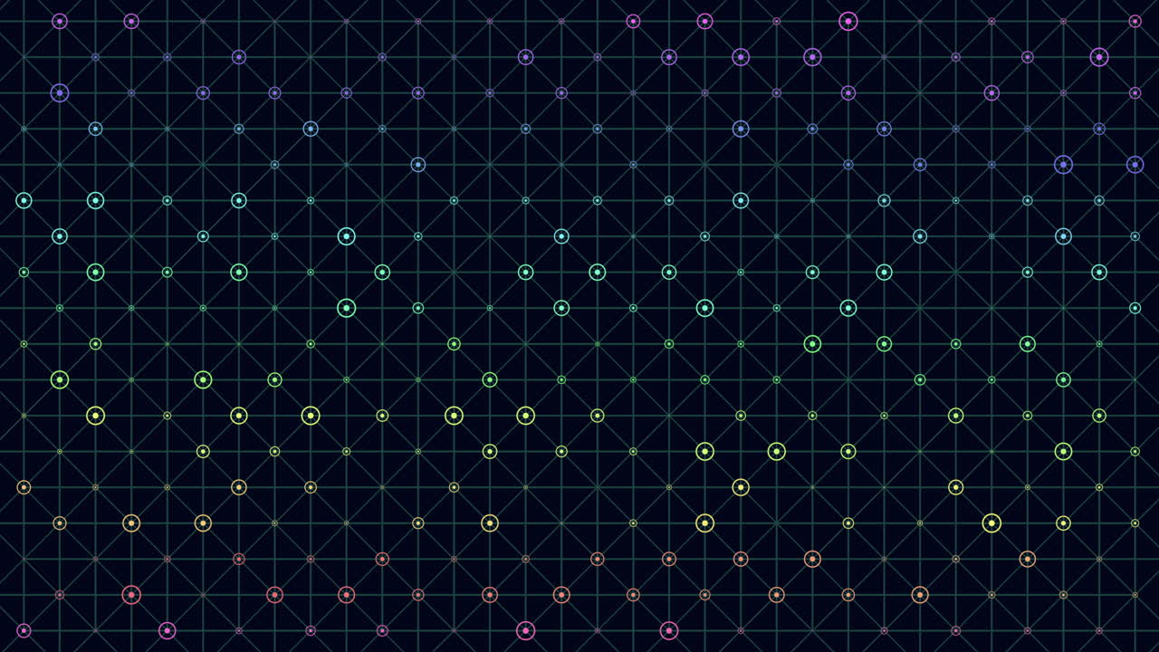 검은색 배경에 활기찬 크리스탈 격자 다채로운 점