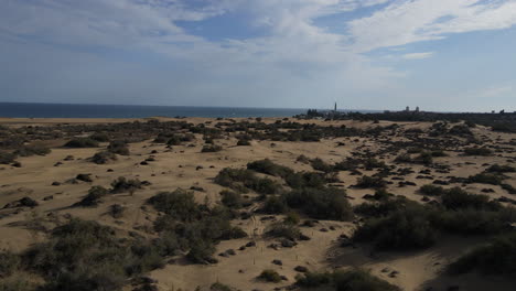 low altitude drone flight over a sandy beach