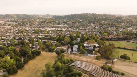 drone of suburban residential houses near pasadena and glendale in los angeles from a mountain