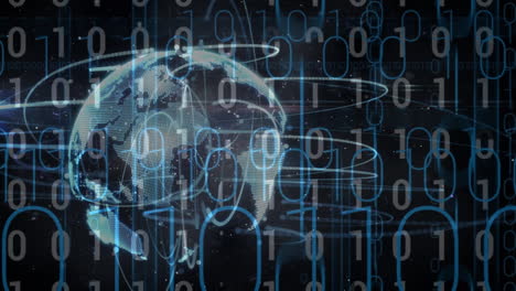 Animation of globe with network of connections over binary coding
