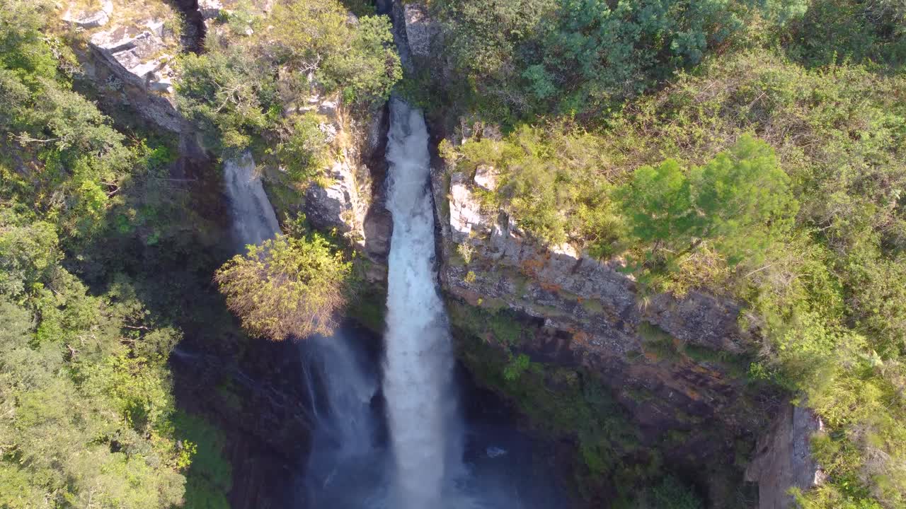 Hidden waterfall in jungle of South Africa, aerial view