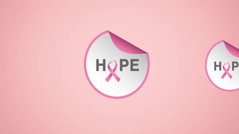 animación de varios logotipos de cinta rosa y texto de esperanza que aparecen en fondo rosa