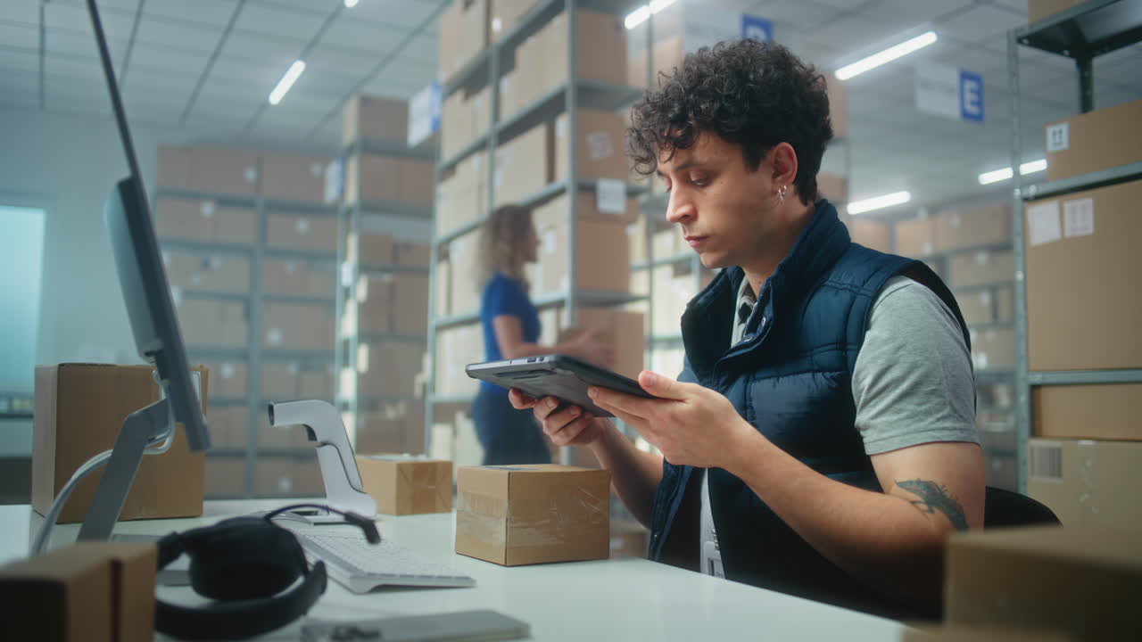 trabajador de almacén que procesa órdenes