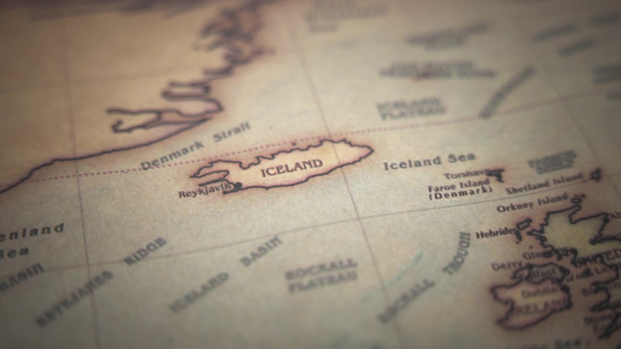 Island på et vintage politisk verdenskort