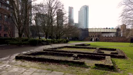 mamucium or mancunium remains of a roman fort in the castlefield area of manchester in north west england, uk