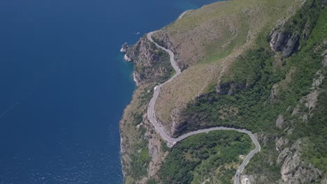 High-aerial-view-of-hillside-traffic-on-twisted