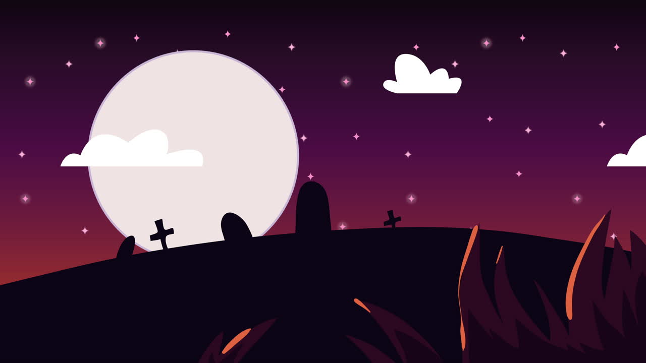 feliz animación de halloween con el cementerio