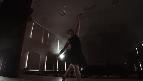 slow motion of an excellent graceful ballerina dancing modern ballet.