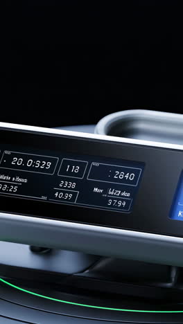 close-up of a digital display panel on a futuristic electronic device