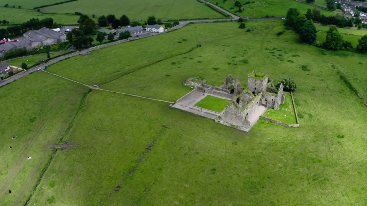 Aerial View of Ancient Castle Ruins in Ireland