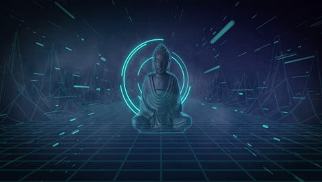 animación de buda con escaneo de alcance y formas en fondo negro