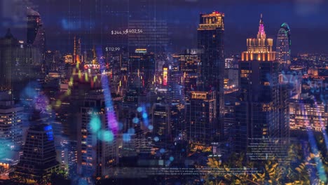 el mundo de las finanzas de negocios digitales y el concepto de tecnología digital, los beneficios de la inversión, el precio de la bolsa de valores con el fondo de lapso de tiempo del distrito comercial de la ciudad central.