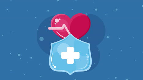 blue shield with heart cardio animation