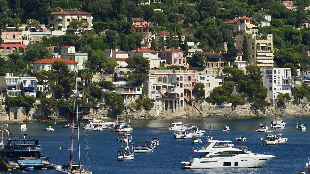 Boats docked in the harbour in Villefranche-sur-Mer, France