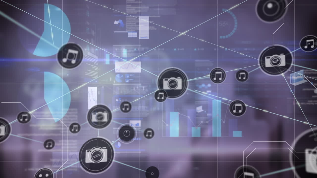 파란색 배경 위의 데이터 처리 애니메이션