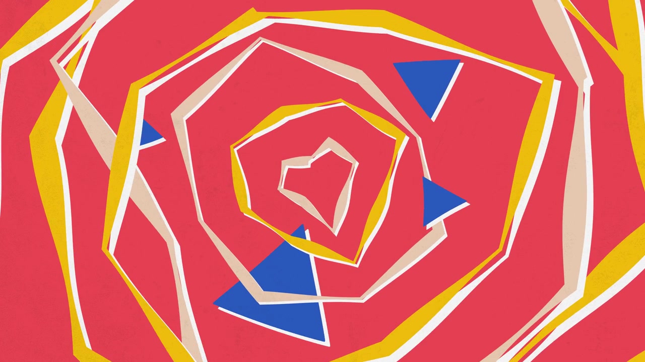 Forme geometriche astratte colorate che ruotano in una spirale ipnotica