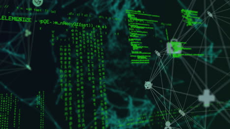 animation of globe with network of connections and data processing