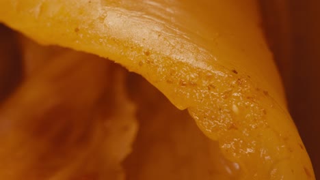 close-up of texture fermented spicy cabbage kimchi with in can. preservation of vegetables in glass jars. fermentation preserved kimchi cabbage with spices macro. asian cuisine.